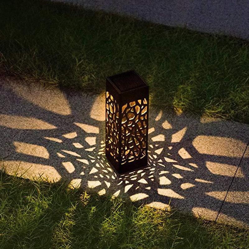 Solar Outdoor Lantern Black Cutout Metal Floor Light