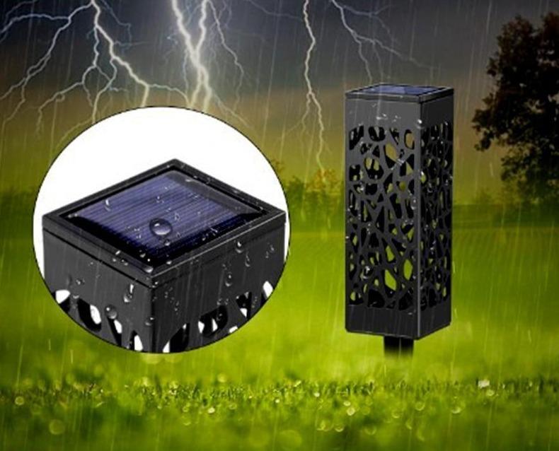 Solar Outdoor Lantern Black Cutout Metal Floor Light