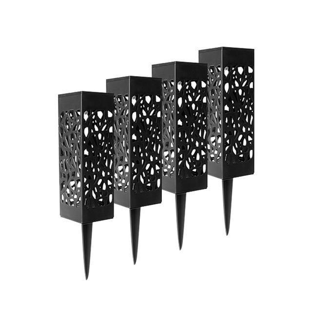 Solar Outdoor Lantern Black Cutout Metal Floor Light
