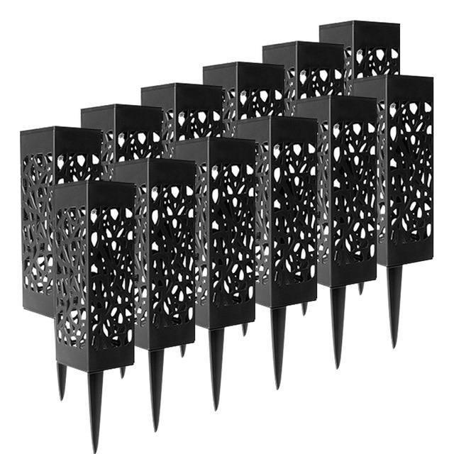 Solar Outdoor Lantern Black Cutout Metal Floor Light