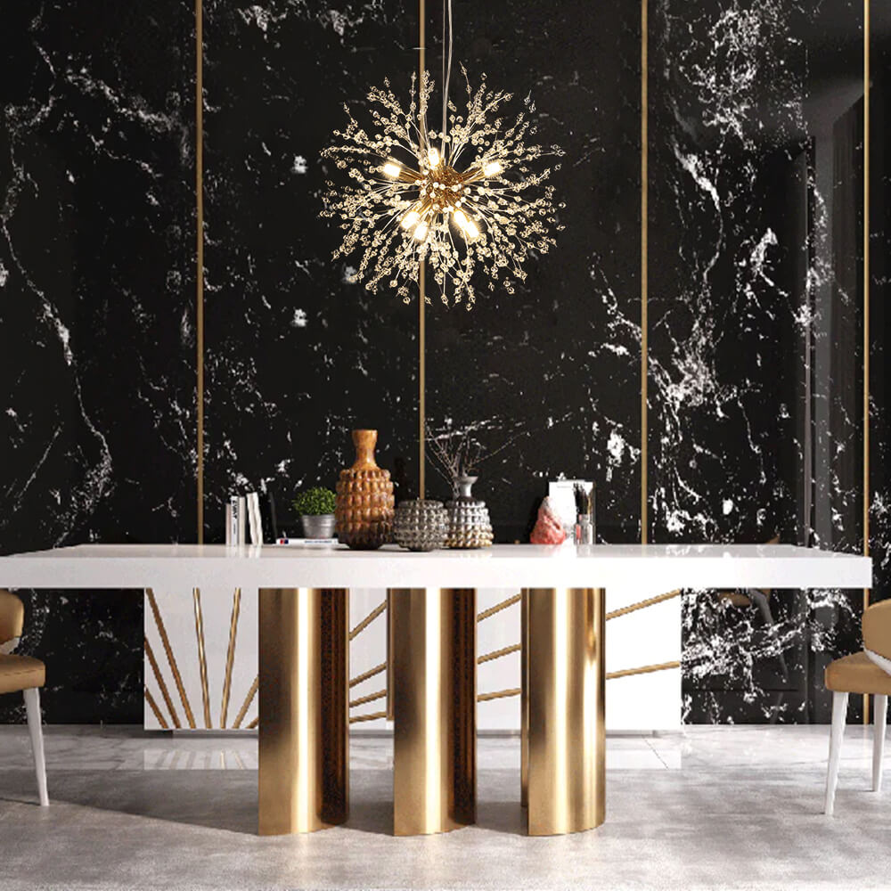 Lustre Sputnik en cristal à 8 lumières avec éclairage LED radiant