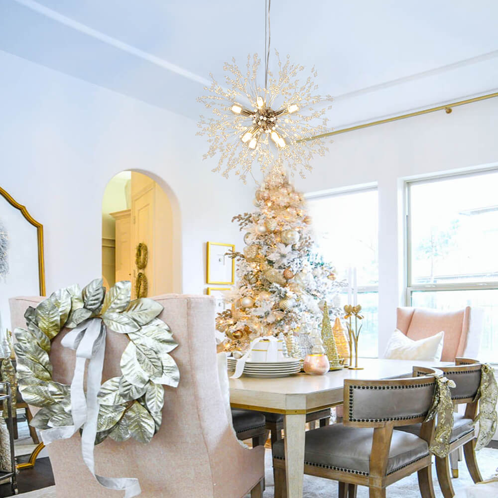 Lustre Sputnik en cristal à 8 lumières avec éclairage LED radiant