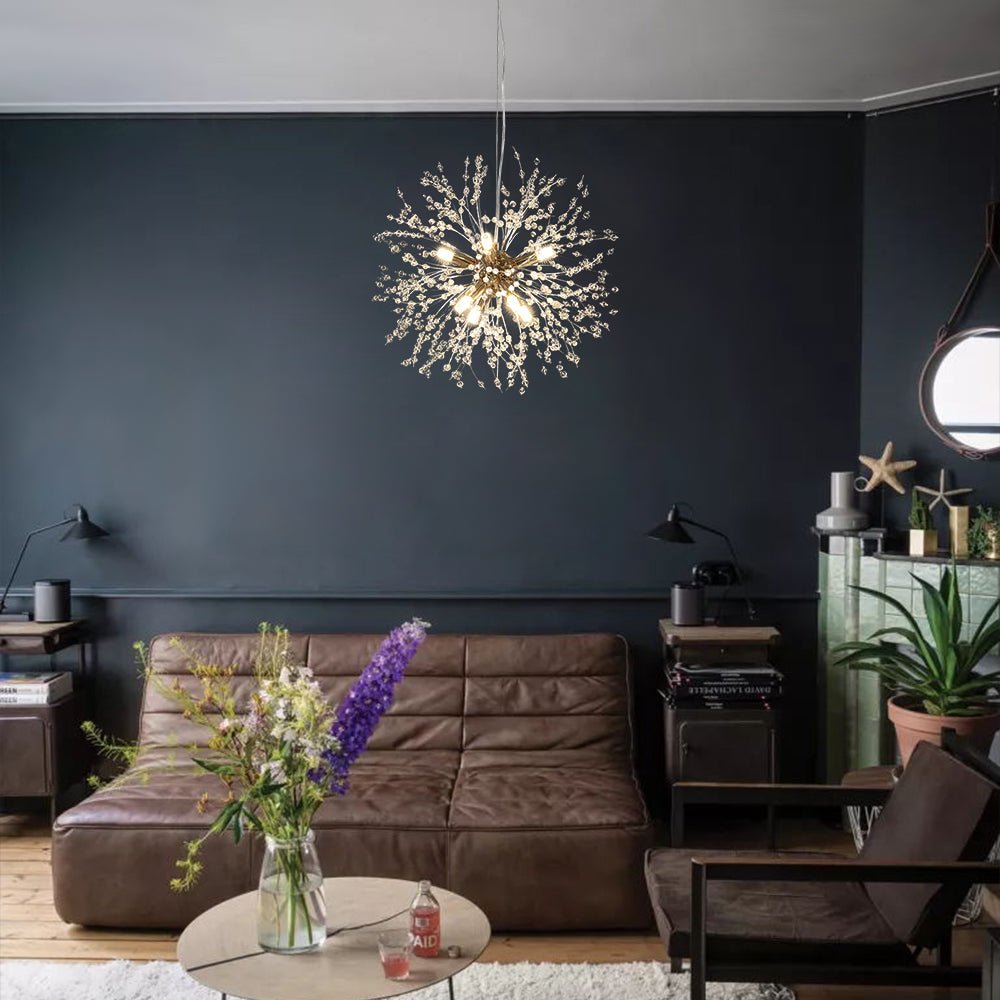 Lustre Sputnik en cristal à 8 lumières avec éclairage LED radiant
