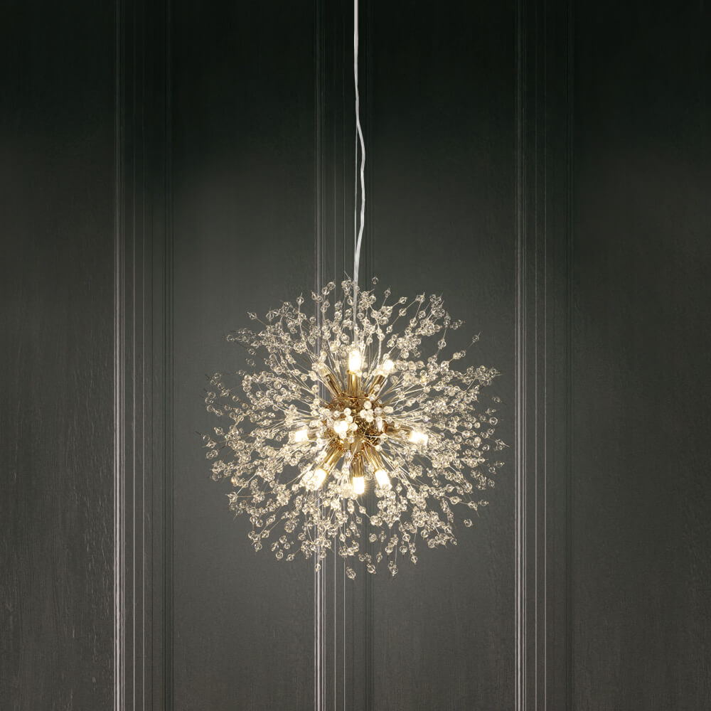 Lustre LED Sputnik en cristal avec éclairage rayonnant pour le salon