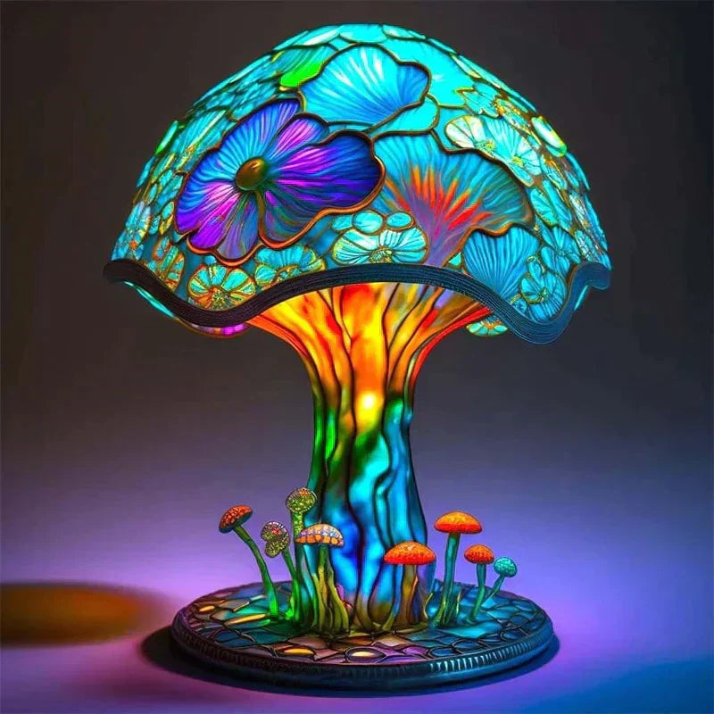 Fantasy Stained Glass Mushroom Table Lamp