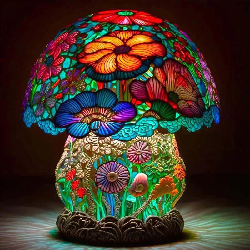 Fantasy Stained Glass Mushroom Table Lamp