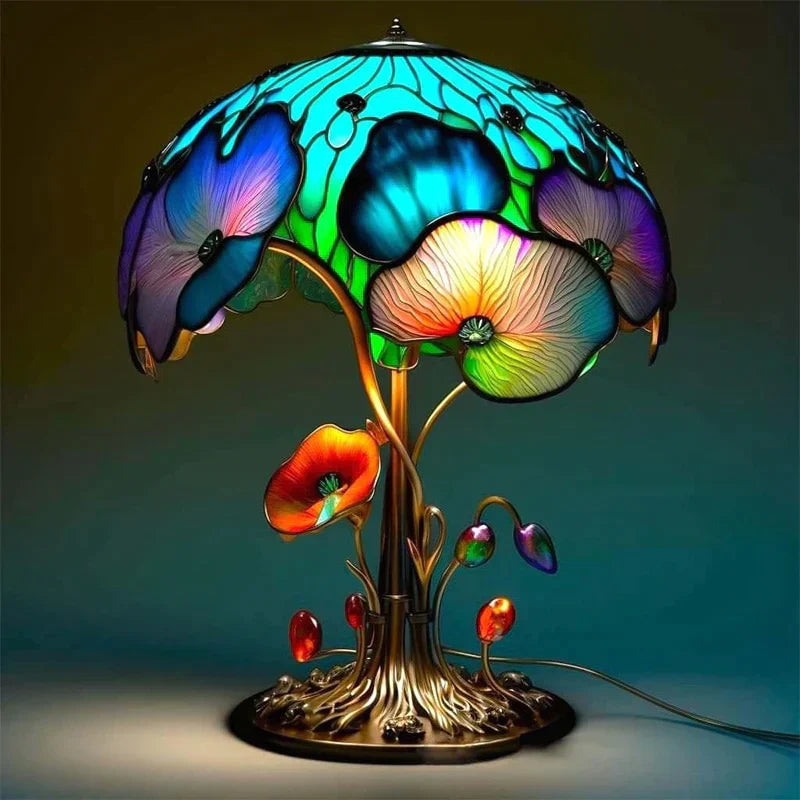 Fantasy Stained Glass Mushroom Table Lamp