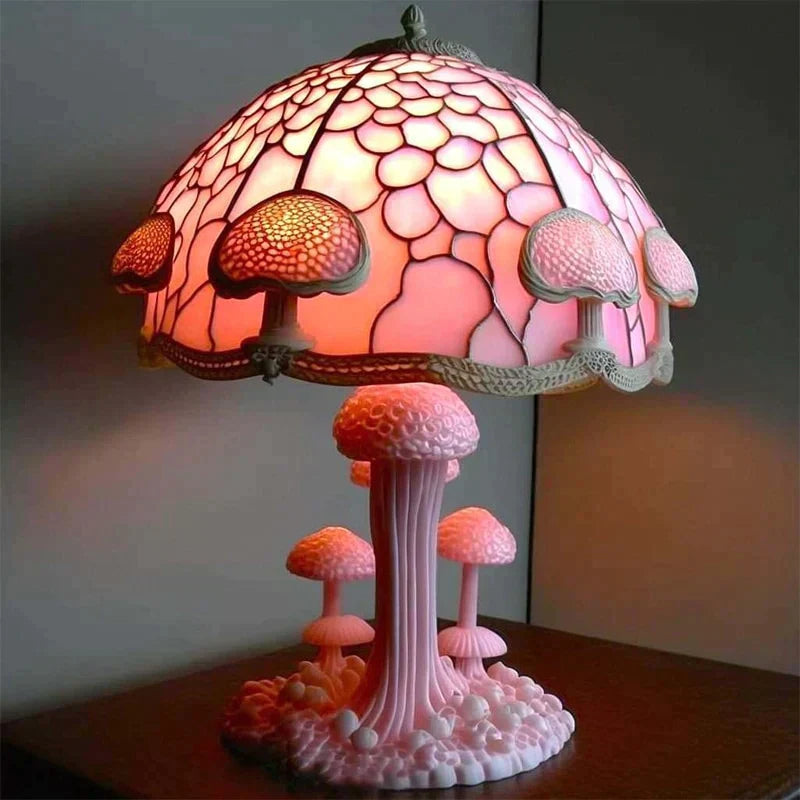 Fantasy Stained Glass Mushroom Table Lamp