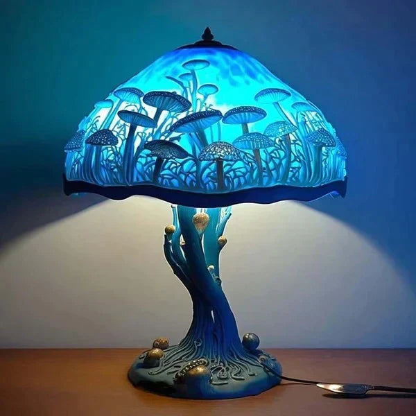 Fantasy Stained Glass Mushroom Table Lamp