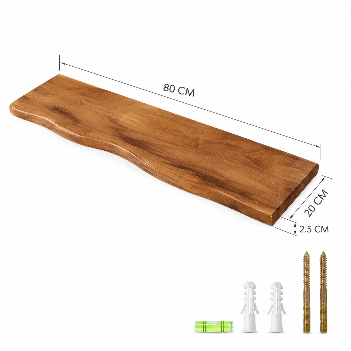Acacia Wood Wall Shelf with Industrial Design