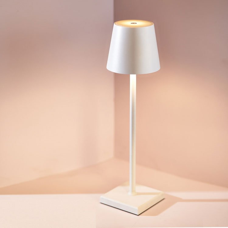Wireless Metal Cone Shade LED Table Lamp with Square Base